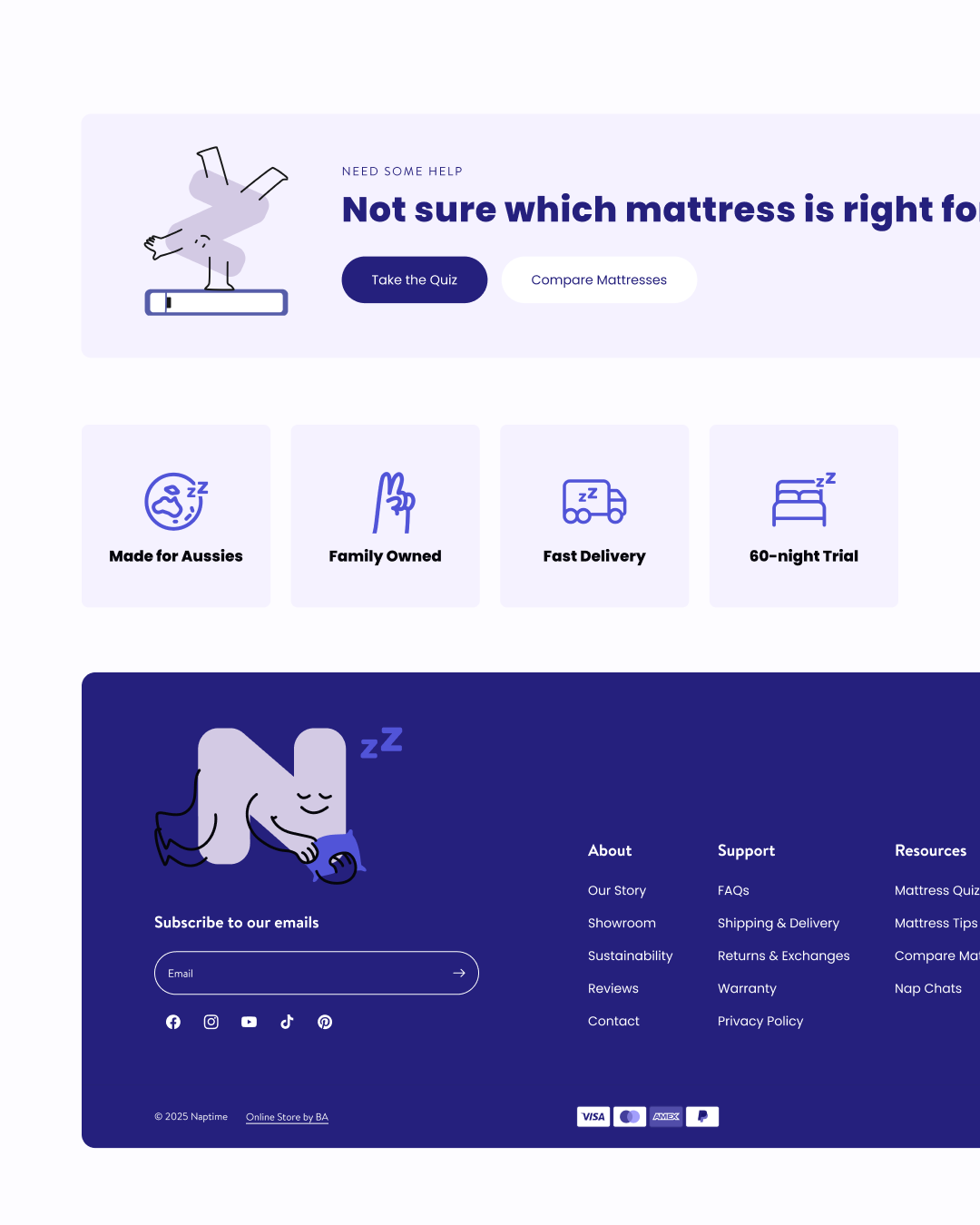 Website layout for a mattress comparison tool with icons and text on a white background